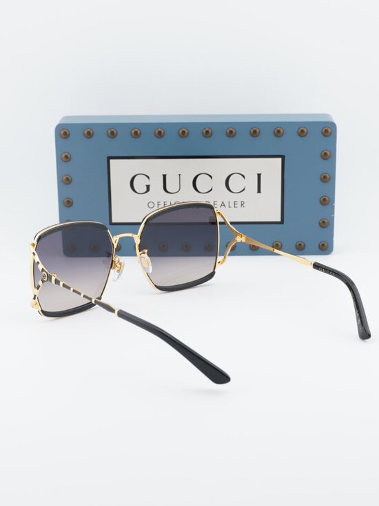Gucci GG0593SK 001 Square Sunglasses - Black & Gold / Grey main image 11